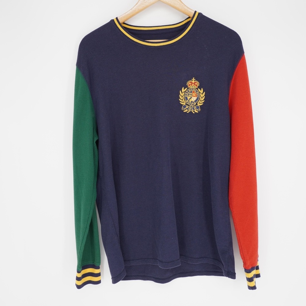 Polo Ralph Lauren Colorblock Thermal Top Mens L Crest Patch Preppy Loungewear